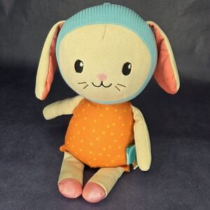 Plush Bunny Doll in Orange and Aqua - Soft Cuddly Stuffed Animal
